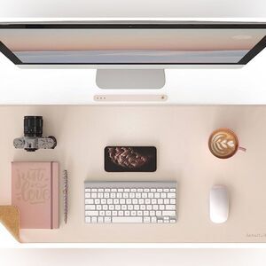 Renmture dual-sided desk pad, cork and leather 32" x 16" apricot & cork